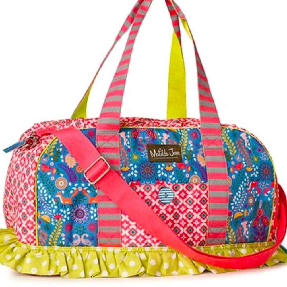 Matilda Jane Colorful Traveling Twirls Floral and Striped Duffel Bag